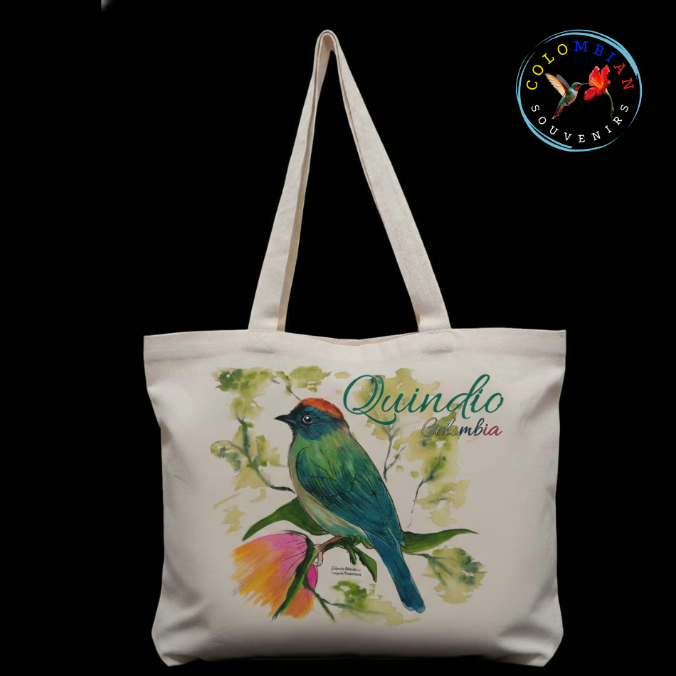 Tote Bag en lienzo Diseño Tangara Multicolor