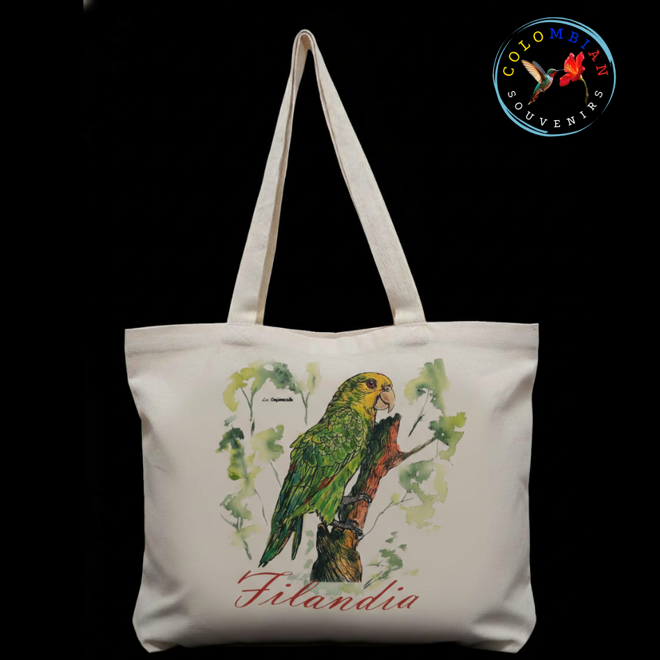 Tote Bag en lienzo Diseño Loro Orejiamarillo