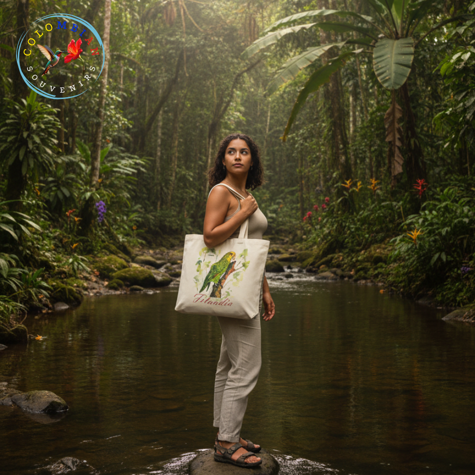 Tote Bag en lienzo Diseño Loro Orejiamarillo