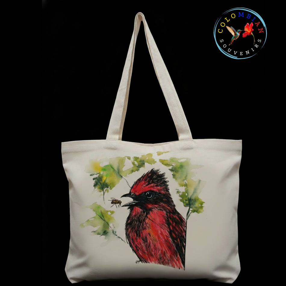 Tote Bag en lienzo Diseño Cardenal Atrapamoscas vr2