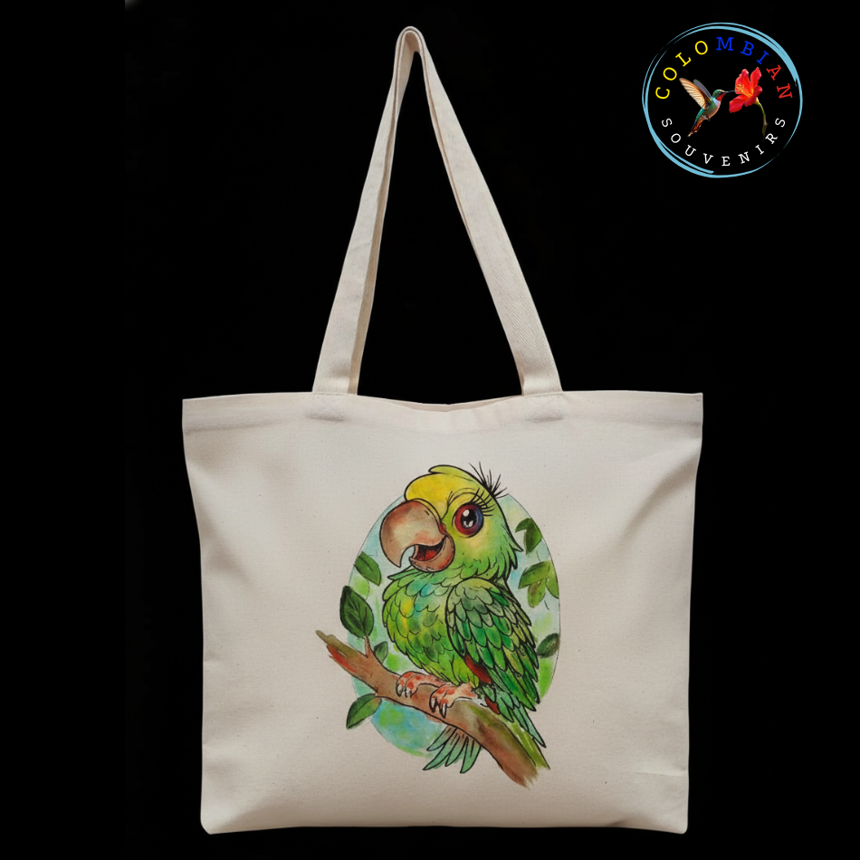 Tote Bag en lienzo Diseño Loro Orejiamarillo Cartoon