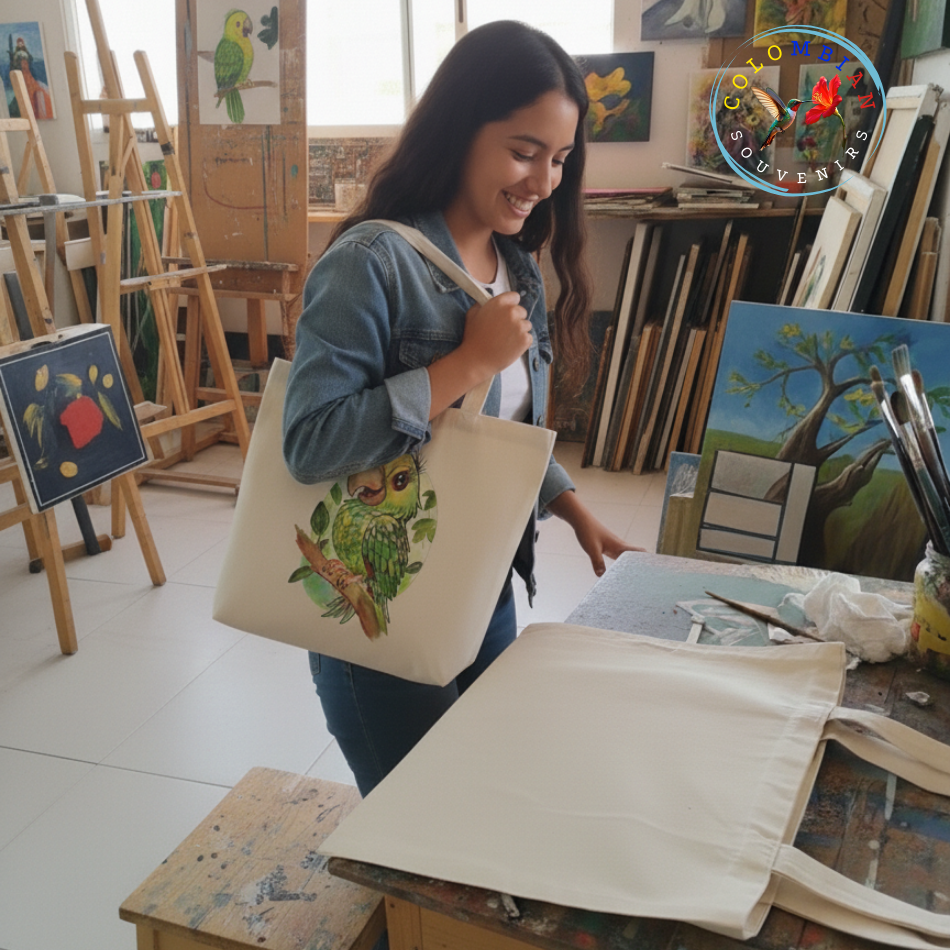 Tote Bag en lienzo Diseño Loro Orejiamarillo Cartoon