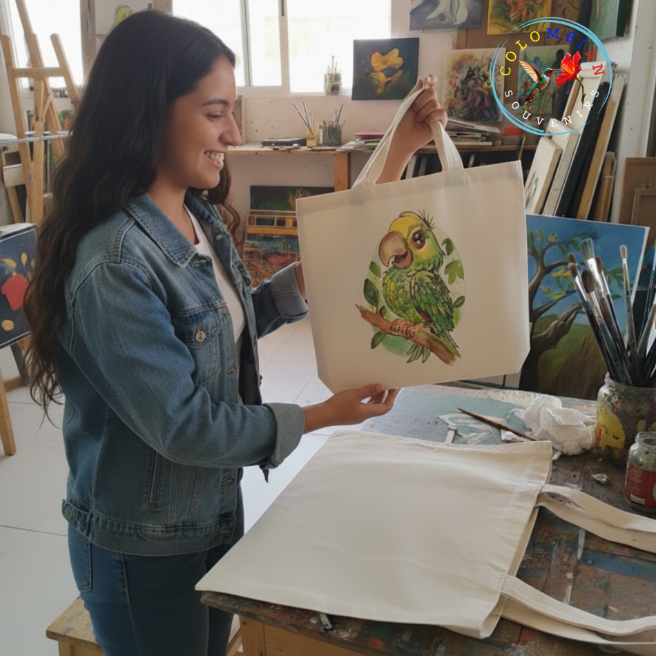 Tote Bag en lienzo Diseño Loro Orejiamarillo Cartoon
