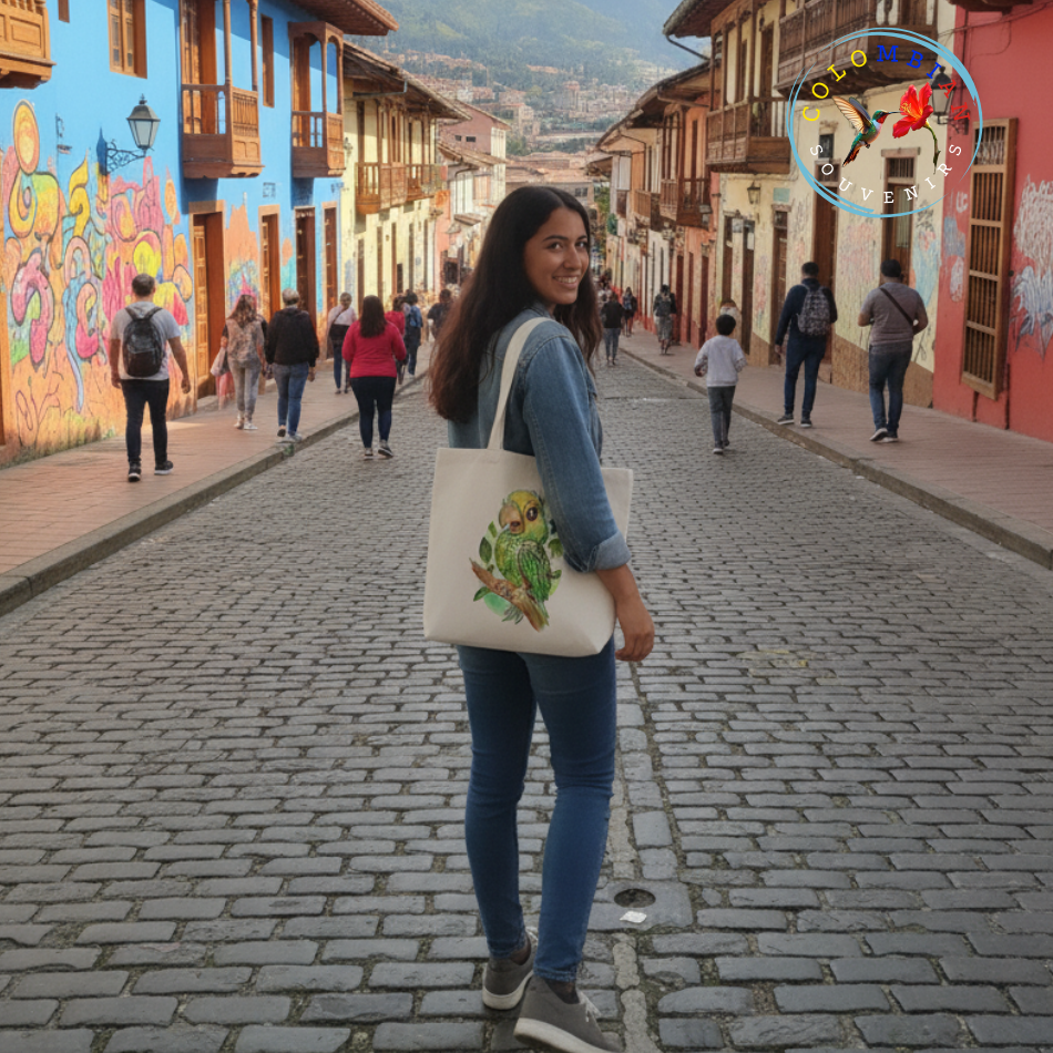 Tote Bag en lienzo Diseño Loro Orejiamarillo Cartoon